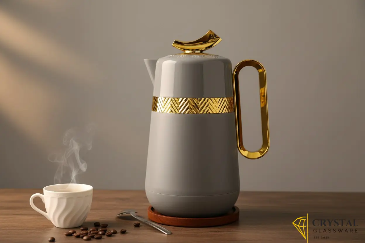 Parati brand vacuum flask with vibrant gold patterned